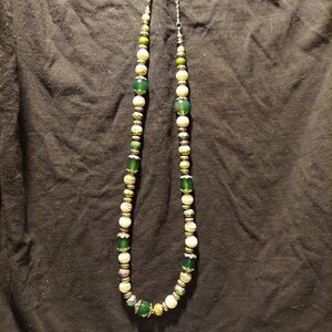 Elegant Green and White Beaded Necklace